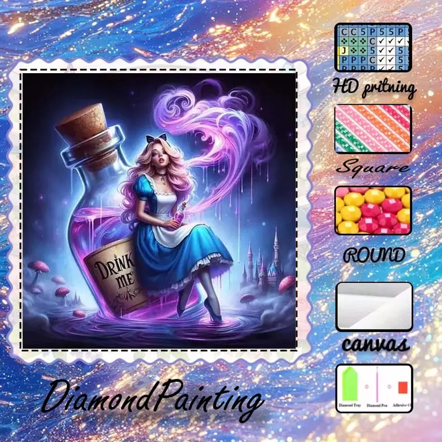 5D-DIY, advanced plush canvas, diamond art, Diamond pattern design, diamond painting kit, dream bottle, magical purple mist, fantasy castle AB diamonds, crystal diamonds, home decor, diamond art painting kit