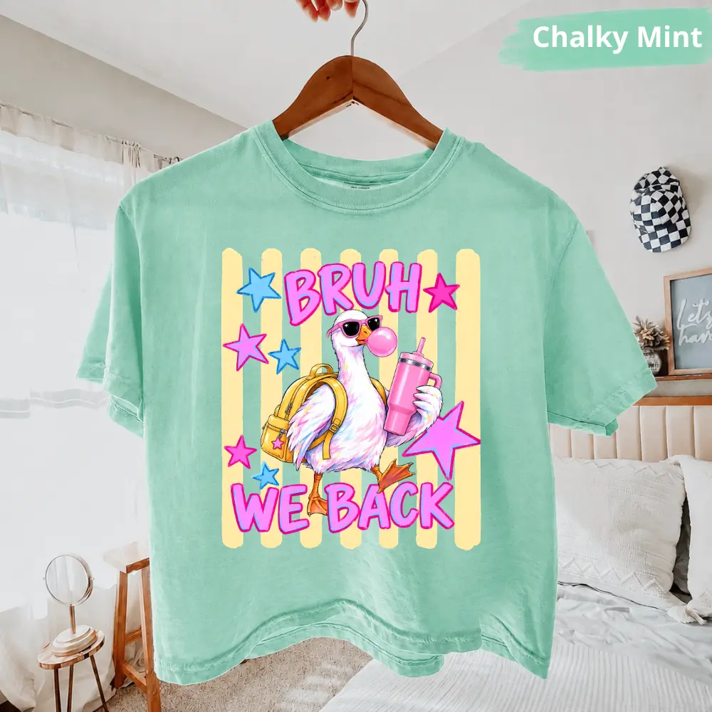 Comfort Colors Bruh We Back Goose T Shirt, Back To School Goose TShirt, Funny Goose With Backpack T-Shirt, Bubble Gum Goose Graphic Tee, Teacher Student Gift