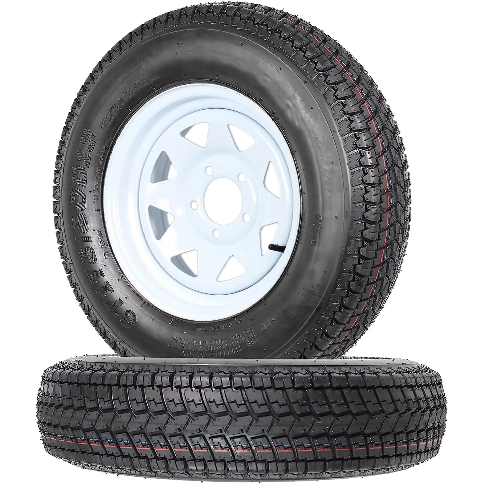 GARVEE Trailer Tires Rims ST175/80D13 175 80 13 Tire, 5 Lug on 4.5", White Spoke Wheel Load Range C, 6 PLY, Set of 2