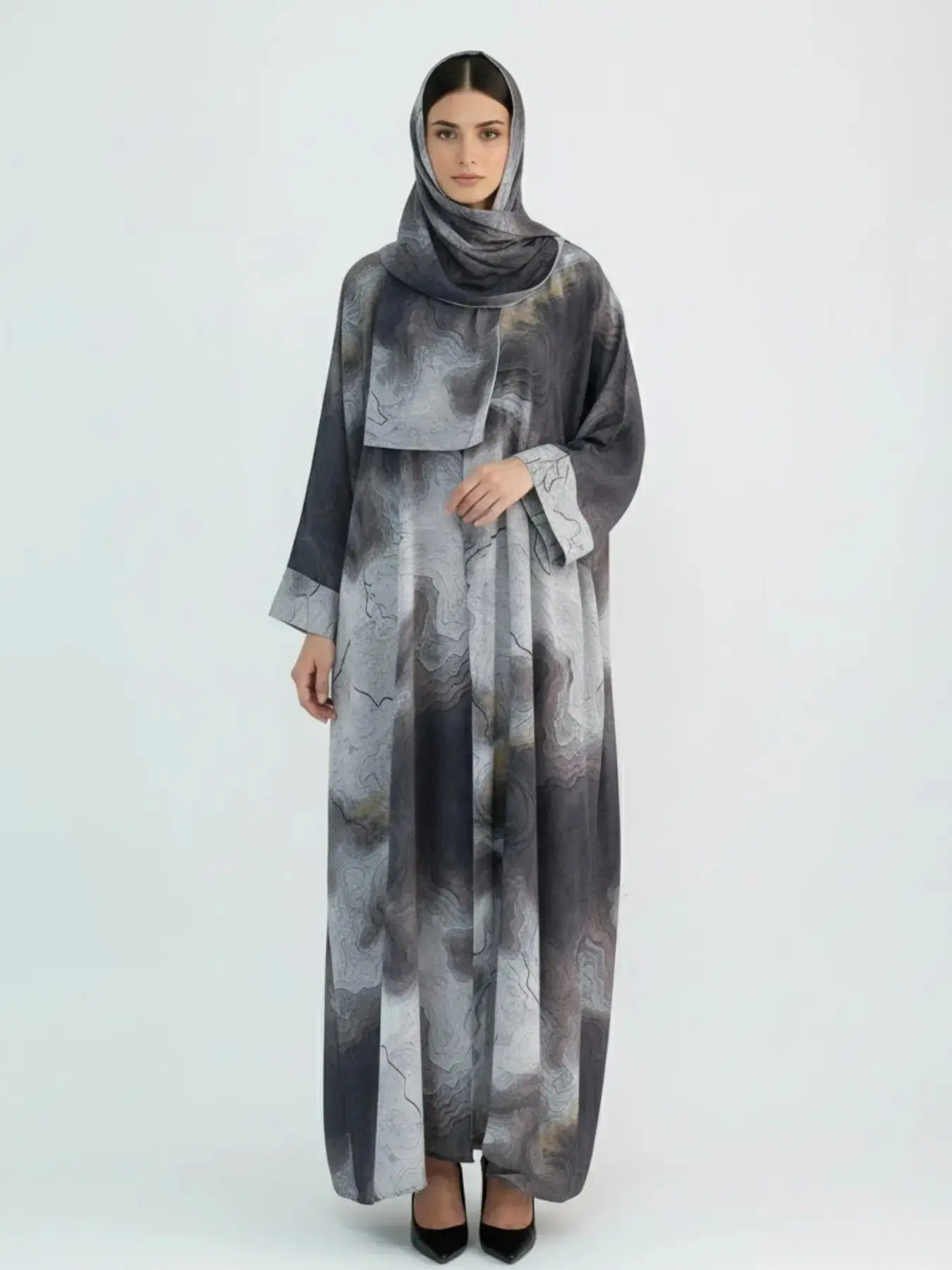 New Muslim Tie-Dye Robe Set with Headscarf, Long Sleeve Casual Fashion, Includes Pockets, Perfect for Ramadan, Abaya Hijab Set, Islamic Clothing, Fashion Style Sets, Match Style Set