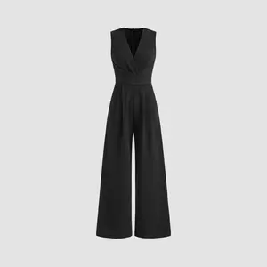 Cider [4 colors, size 0-26] V-neck Wrap Zipper Wide Leg Jumpsuit