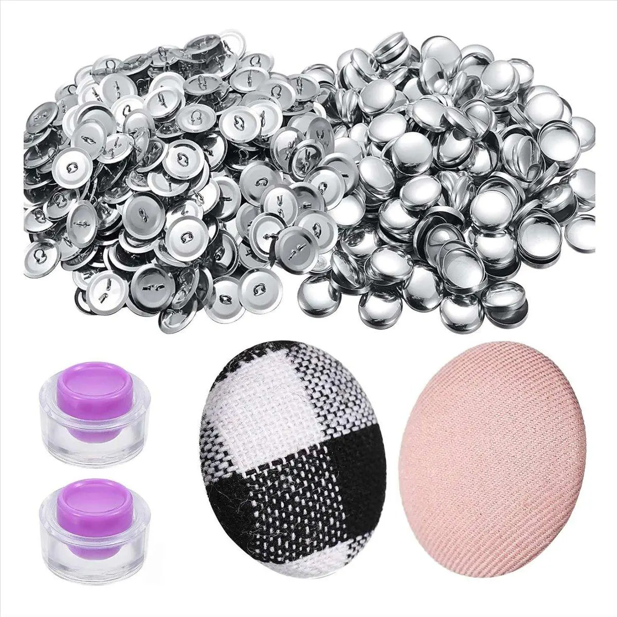 100-Set Fabric Covered Self-Covering Buttons Kit with Tools, 0.59in DIY Buttons for Home Supplies, Festive & Party Supplies