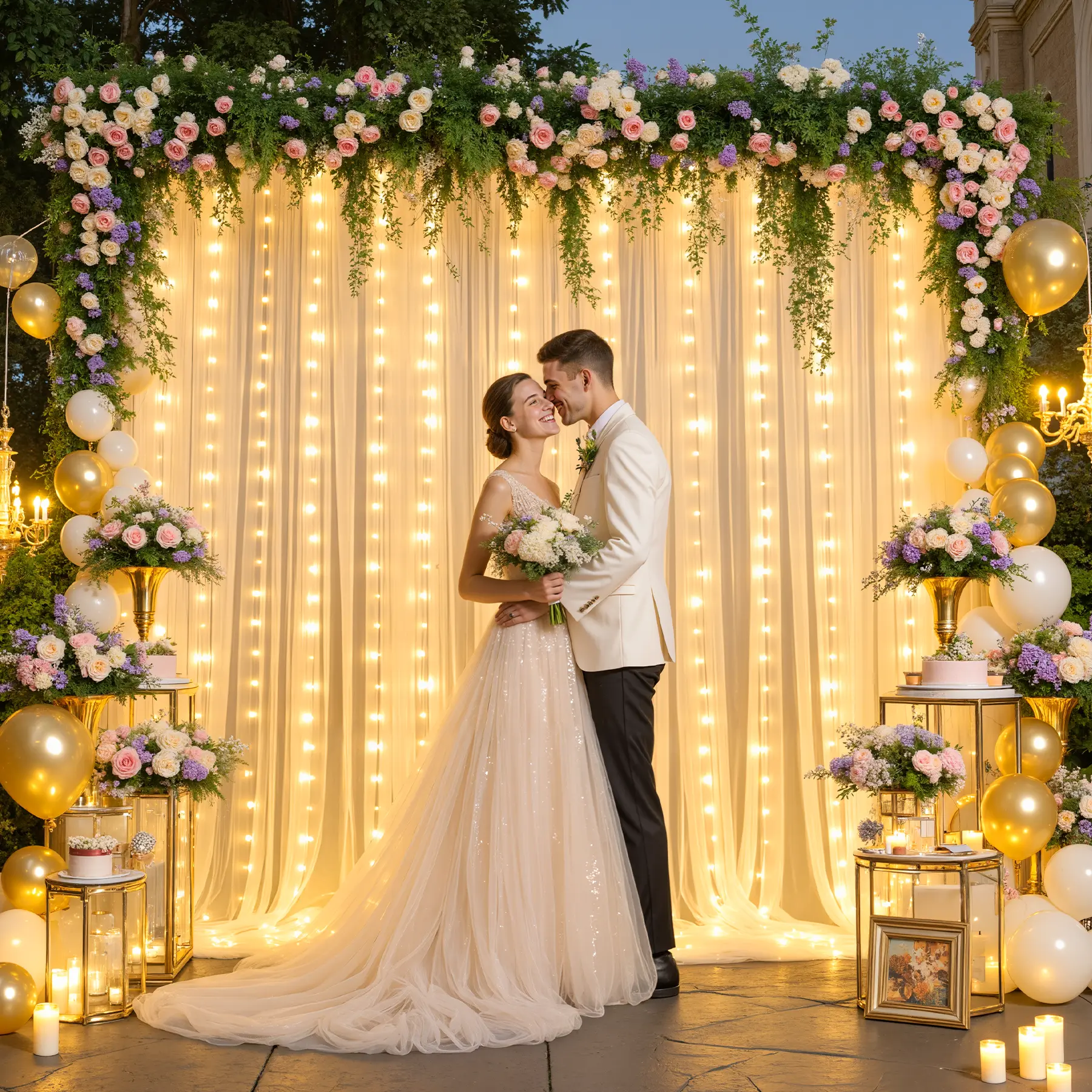2 Panels 10ft×5FT Tulle Backdrop Curtain with Lights String for Parites 10×5ft Sheer Backdrop Curtains Curtain Backdrop for Wedding Baby Shower Birthday Party Photo Shoot Decorations summerwins
