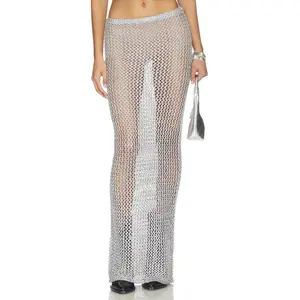 superdown Letina Knit Maxi Skirt in Silver