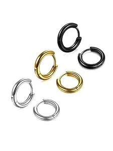 3 Pairs of Hip-Hop Fashion Stainless Steel Earrings 2.0 Round Wire Hoop Earrings, Non-Fading Hypoallergenic Earrings for Daily Wear, Parties, Festivals and Couple Gift