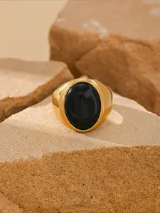 1pc Dark Retro Style Stainless Steel Black Cat Eye Stone Inlaid Snake Pattern Men's Ring, Vintage Rings, Suitable for Daily Commuting Wear