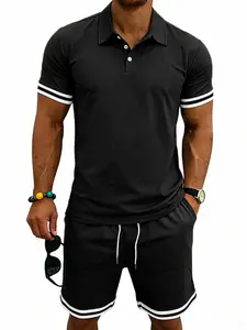 Men's Summer Casual Breathable Polo Short Set, Thin Lightweight Flip Collar Short Sleeve Shirt & Shorts, Trendy Style