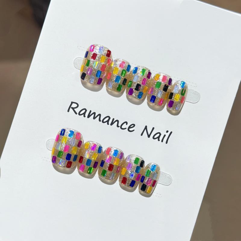 NAILS HAVEN Short Almond Press On Nails 10Pcs Cute Handmade Acrylic Nails Reusable Nail Art With Charms Easy Application Manicure Cutics Manicure