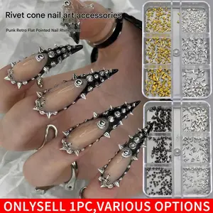1 Boxes Punk Metal Rivet Nail Charms Cone Mixed Sized Black Silver Gold Nail Art Studs 3D Stylish Alloy Spike Nails Decora 6 Grids Nails Nail Sequins Charms DIY Nail Gems Nail Supplies
