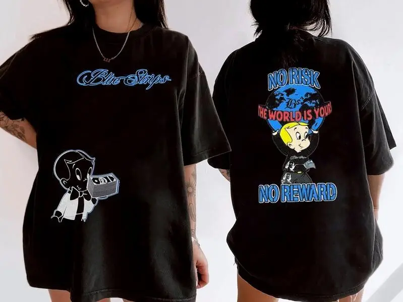 Richie Rich Stacks Shirt, Cartoon Money Graphic T-Shirt, Y2K Luxury Streetwear Unisex Top, Fashion Cotton, Full Size, Full Colors, For Men, For Women