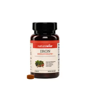 NatureWise Vegan Iron Supplement for Women & Men - Gentle on Stomach High Absorption - Coated Iron Bisglycinate Tablets + Vitamin C, Methyl B12, Folate & Organic Food Blend - Non-GMO - USA Manufactured