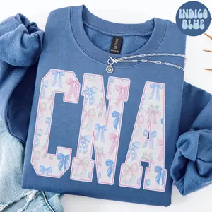 Pink Blue Bow CNA Sweatshirt, Cute Certified Nursing Assistant Shirt, Medical Graduation Gifts, Nursing Life Appreciation Crewneck, Jumper