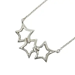 Pre-owned Tiffany & Co. Sterling Silver 925 (Ag925) Small Leather Goods Tiffany Triple Star SV925 Necklace
