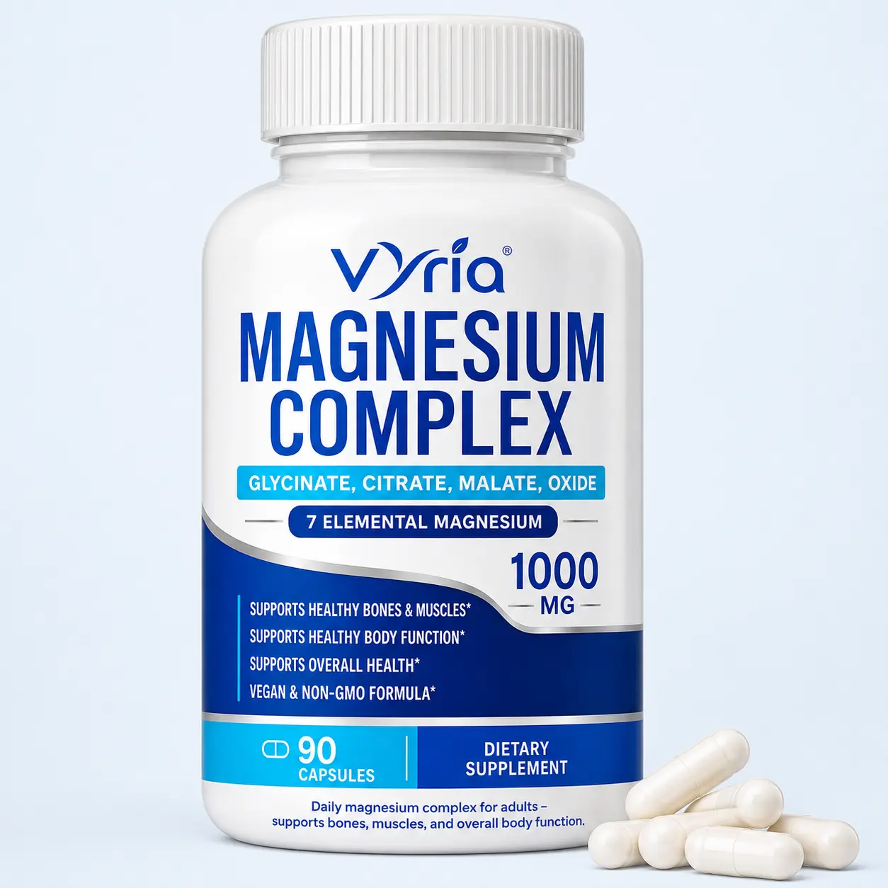 Magnesium Complex Mineral Supplement, 1000mg with 7 Elemental Magnesium Forms, 90 Capsules