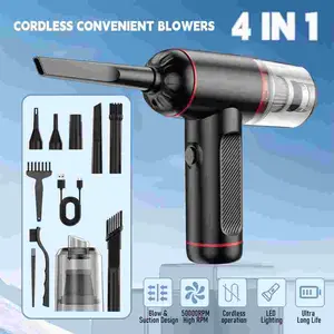 Compressed Air Duster, 4 in 1 Cordless Electric Air Duster, Vacuum & Inflate Swimming Ring, 3 Gear Adjustable 50,000RPM Wireless Handheld Mini Car Vacuum Cleaner & Keyboard Air Blower with LED Light