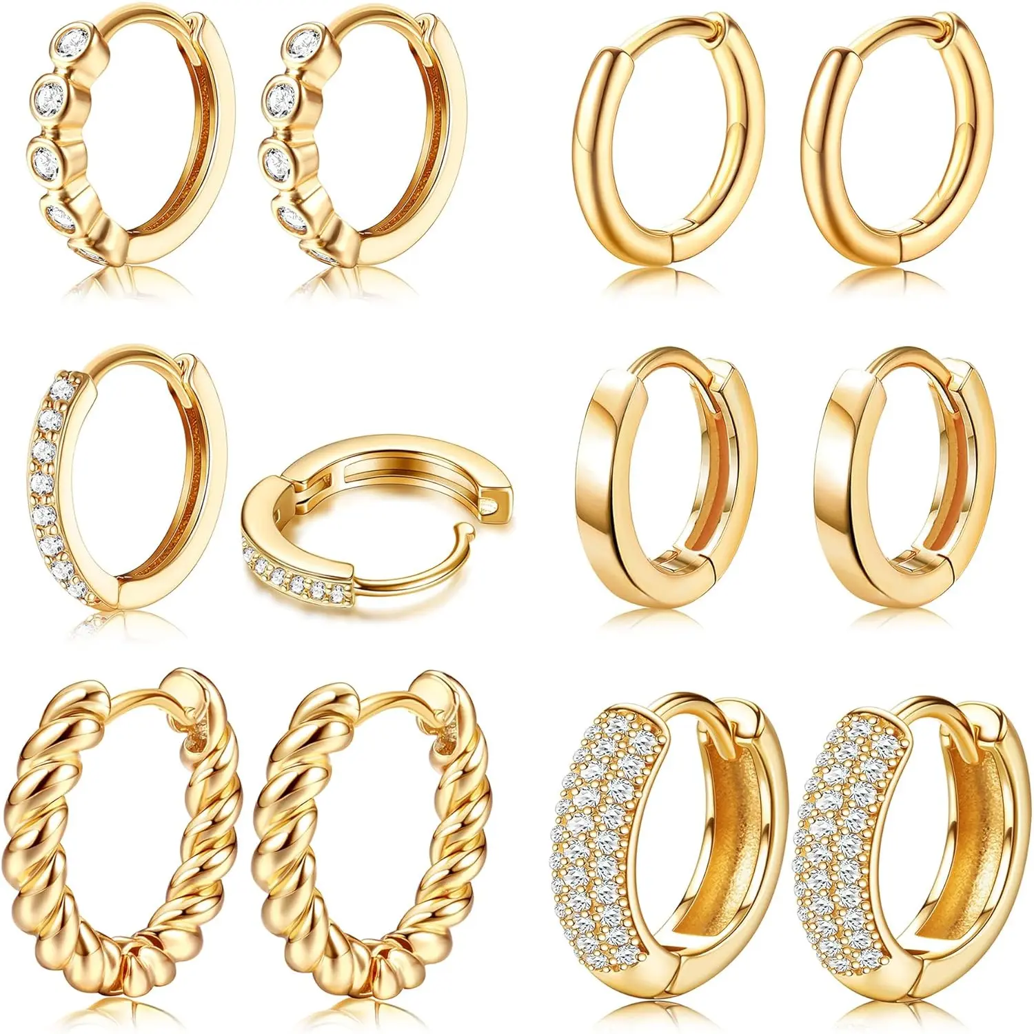 FLORIDECO 6-Pair Mixed Metal Hoop Earring Stack, Gold-Filled Hypoallergenic Huggie Earrings, Chunky Jewelry Lightweight Set, Casual Unisex Daily Jewelry Stack Gift for Women, Copper, Hoop Earrings