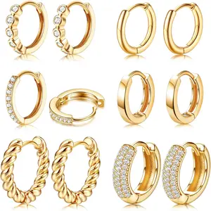 FLORIDECO 6-Pair Mixed Metal Hoop Earrings Set, Gold-Filled Hypoallergenic Huggie Earrings, Chunky Lightweight Small Silver Pieces, Unisex Daily Jewelry Gift for Women's Use