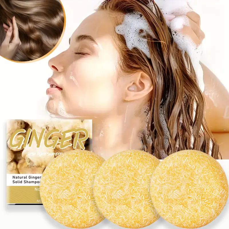 ROZINO Natural Ginger Haircare Solid Shampoo Bar, Handmade Soap Infused with Ginger Powder, Coconut Oil, Olive Oil & Rosemary for Scalp Cleansing & Hair Nourishment