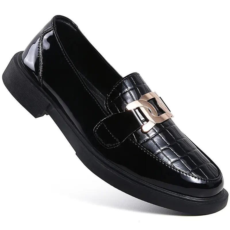 Women's Retro Aristocratic Style PU Leather Loafer Flats - Fashionable Low-Lift Casual Footwear, Round-Toe Single-Piece Soft Non-Sore-Foot Dressy Slip-On Ballet Flat Loafers with Polish
