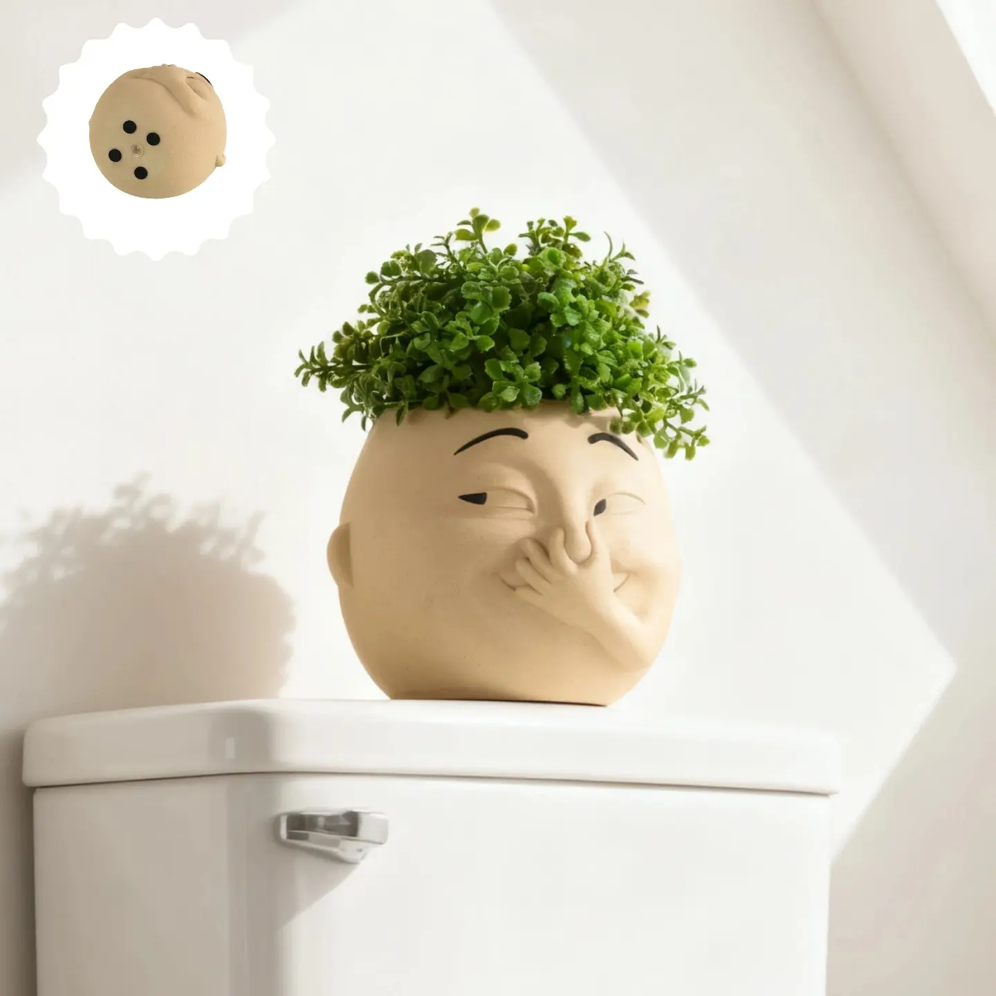 Funny Bathroom Buddy Resin Flower Pot Urns - Durable Easy-Clean Essential Decorative Planter, Adorable Faux Greenery Holder for Shelf/Counter