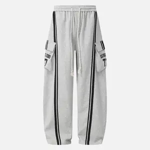 Aelfric Eden Menswear Striped Panel Baggy Sweatpants - Oversized Wide-Leg, Side Stripe Panel, Cargo Pocket, Graphic Tapered, Unisex Streetwear Clothing for Men's Bottoms Clothes
