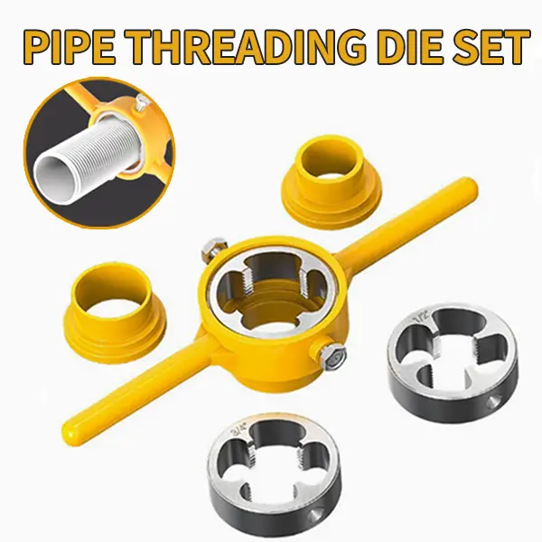 Pipe Threading Die Set，6Pcs PVC/Plastic Thread Maker Tool Kit Set，DIY Tool With 1“ 1/2” 3/4" Inches Pipe Threader Heads,Tap Wrench,Treading Die For Plumbing