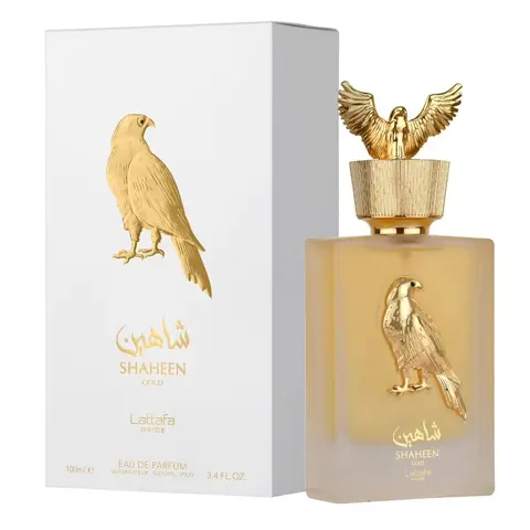 Lattafa Perfumes Shaheen Gold Unisex Eau de Parfum (EDP) Spray - 3.4oz/100ml Bottle, Sweet Fruity-Oriental Arabian Fragrance, Pineapple, Grapefruit, Lavender, Fig, Tonka, Vanilla, Patchouli, Daily Wear