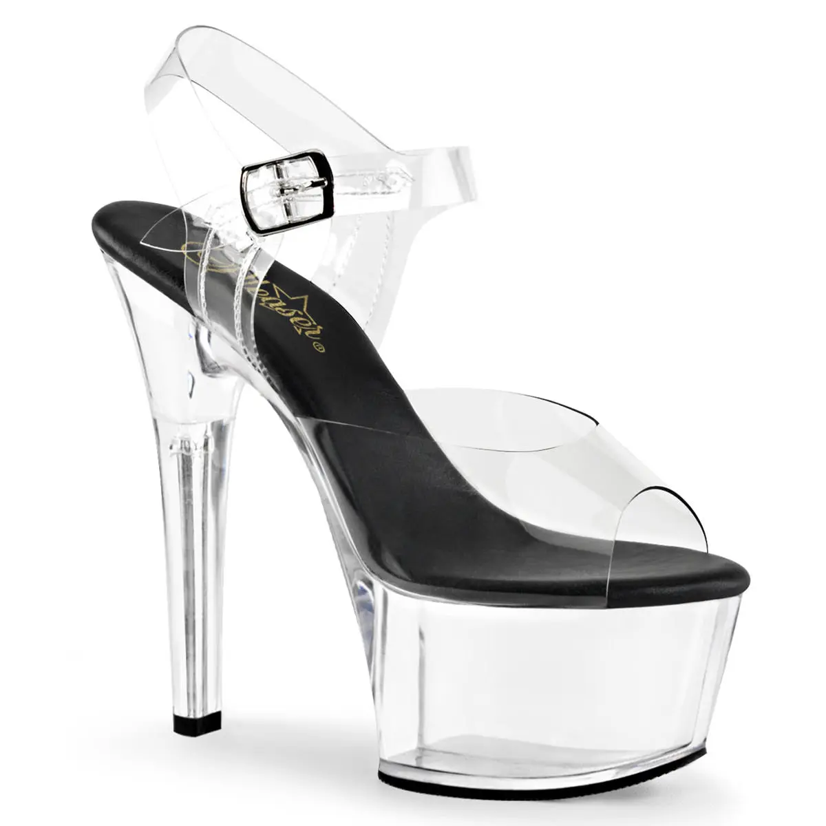 Women's Fashion 6-Inch Vegan High Heels - ASPIRE-608 Pleaser Elegant Clear-Black Platform Footwear