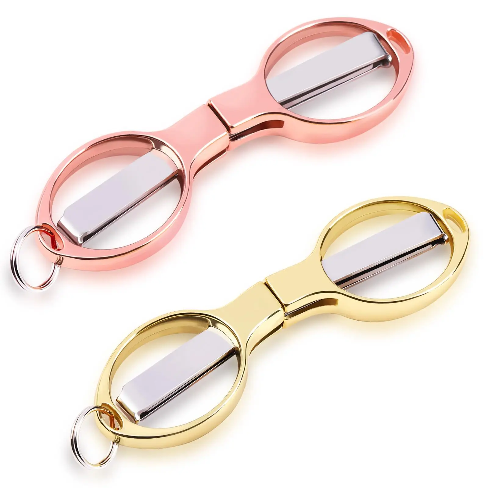 2PCS Folding Scissors, Portable Travel Scissor, Gift for Men Glasses Shaped Mini Shear Telescopic Cutter, Anti Rust Stainless Steel Scissors for Fishing Sewing Home Office-Silvery