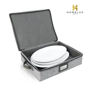HOMELUX THEORY Platter Storage Ivory Hard Shell China Containers with 5 Felt Pads Kitchen Bins Lids Heavy Duty Moving Box for Packing Dishes Dinner Plate Dinnerware