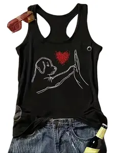 Dog & High Five Pet Lover Print Sleeveless Tank Top