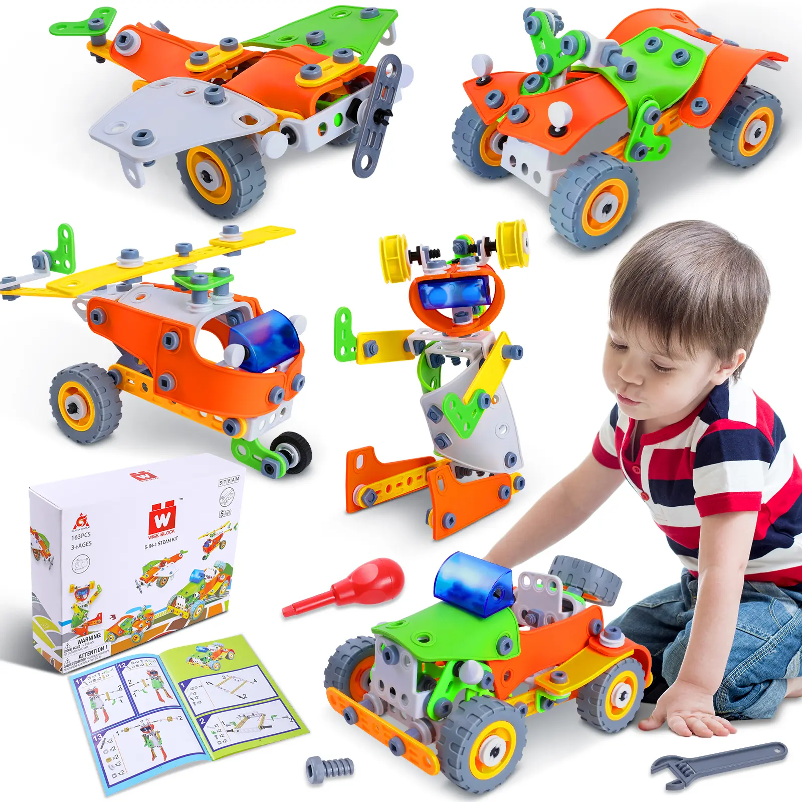 ALPHA GROUP 164 PCS STEM Building Blocks for Kids Ages 4-12 Creative Construction Games Educational Erector Set with 8 Flexible Components & Detailed Instructions