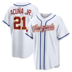 Acuña Jr #21 Venezuela Fan Baseball Jersey White Home Edition Stitched Name Number