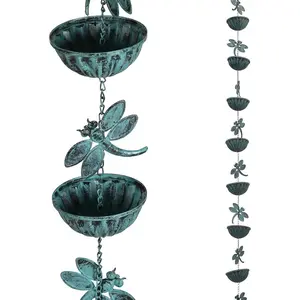 8.5-Feet Length Distressed Blue Decorative Rain Chain for Gutters, Ideal Downspout Replacement for Outdoor Garden Drainage