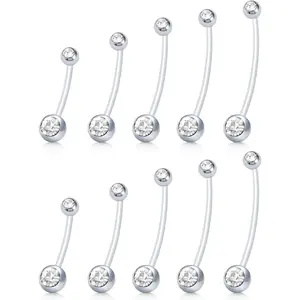 Pregnancy Belly Button Rings Long Bar 38mm Sport Maternity Flexible Bioplast Clear Navel Belly Rings Piercing Retainer for Pregnant Women Mix Style