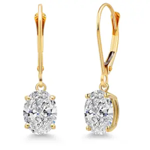 Gem Stone King 2.00 Cttw IGI Certified Lab Grown Diamond Dangle Drop Earrings For Women in 14K Yellow Gold | Oval Cut 1 Ct Each | VS1 Clarity | D-E Color