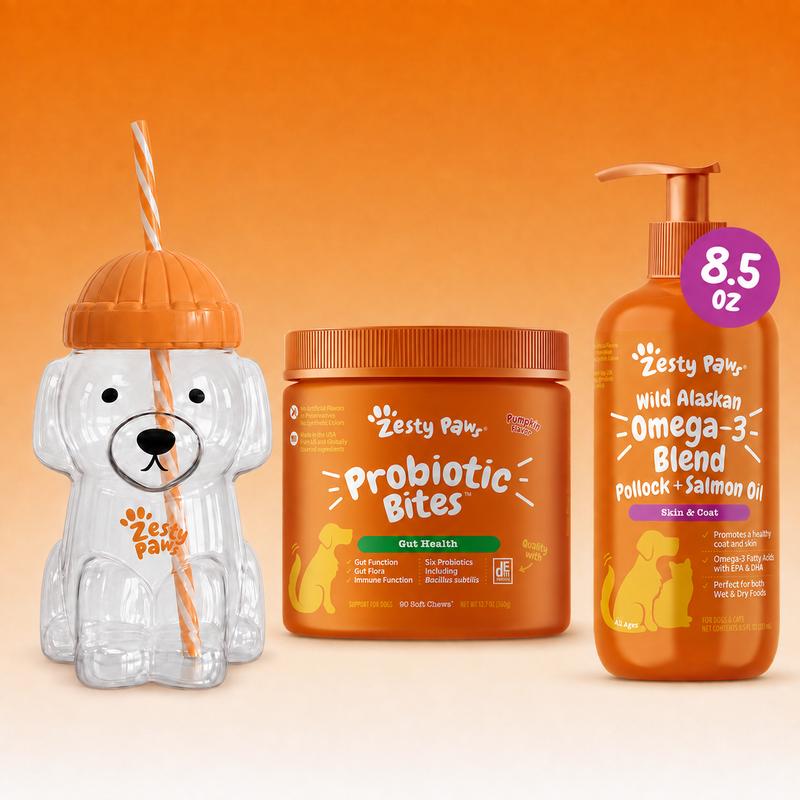 Pupbiotic Bundle - Salmon Oil (8.5oz) & Probiotic Bites + Free Zesty Paws Pup Cup