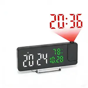 180° Rotation Digital Projection Multifunctional Alarm Clock TEMP Humidity Date Night Mode Snooze Table Clock 12/24H ℃/℉ USB Powered LED Clock