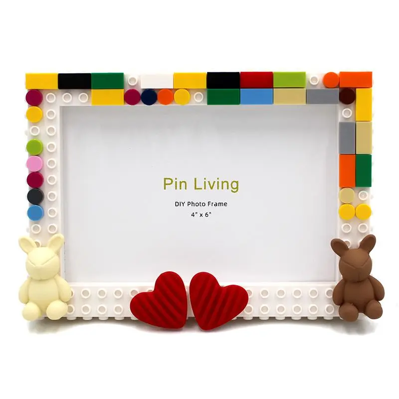 Valentines Day DIY Photo Frame Set, 1 Set Creative Building Block Design Picture Frame, Picture Frames for Desk, Suitable for Desktop Decor, Photo Decorations and Festival Gifts