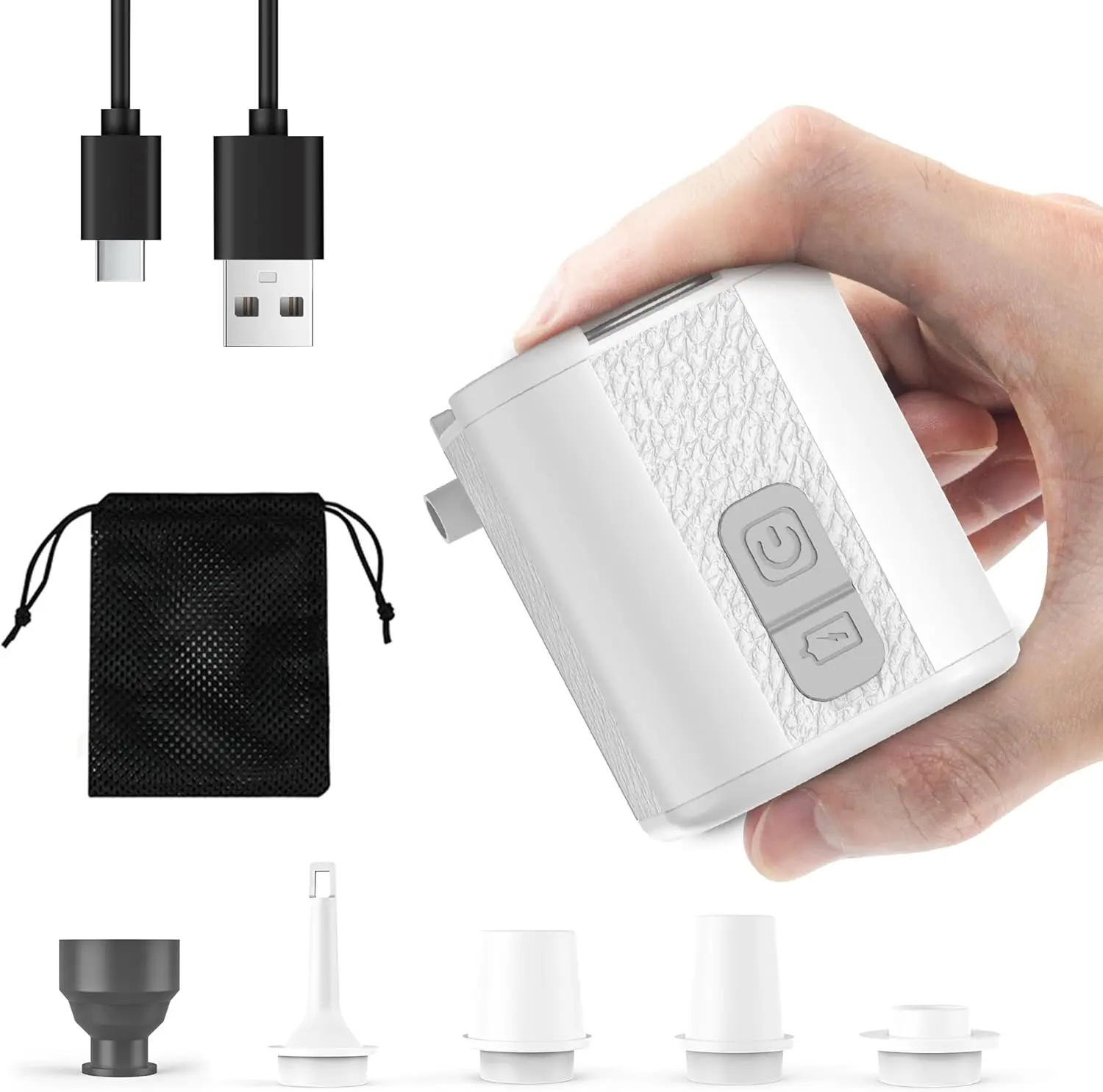 【Outdoor essential  】Mini Air Pump for Pool Floats Electric Pump,High Power Air Pump, 450LM-LED Light, 3.7V-1600 mAh ,  TYPE-C Charging， Air Mat, Compression Bag, Float, Air Deflator, USB, Small, LED Lantern, Comes with 5 Types of Nozzles