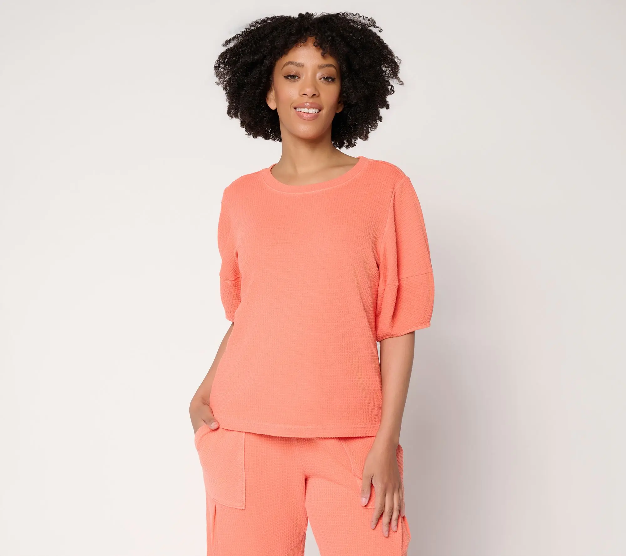 AnyBody Washed Waffle Barrel Sleeve Top