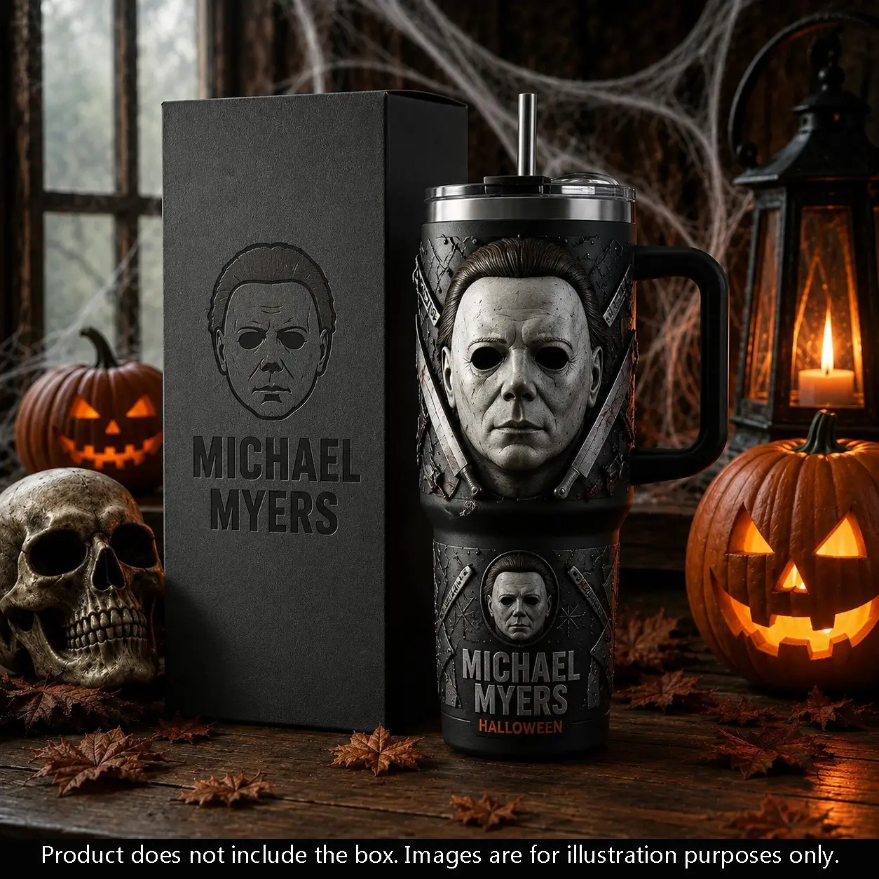 Michael Myers Tumbler 40oz, Halloween Horror Insulated Travel Mug with Handle and Straw, Horror Movie Drinkware, Gift for Fans