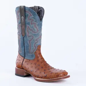 TANNER MARK MEN’S Ostrich Rustic Cognac Print Western Boots
