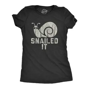 Womens Snailed It Shirt Funny Nailed It Snail Pun Sunglasses Sarcastic Novelty Tee Funny Womens T Shirts Cute Vintage Fashion Casual Ladies T-Shirt Gift Animal Tops for Women Funny Sarcastic Top Women's Novelty Black