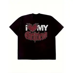 I Love My Girlfriend - Heavyweight Black And Red Short-Sleeve T-Shirt streetwear style Men's Cotton Crew Neck Tee