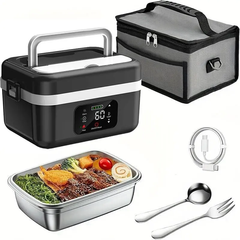 Smart Lunch Box Adult Wireless Electric Heating 8000mah Rechargeable Timer Auto-Heating 1L Portable Food Insulator, Includes Utensils & Bag, Food Warmer Lunch Box, Heat Up Lunch Box Portable