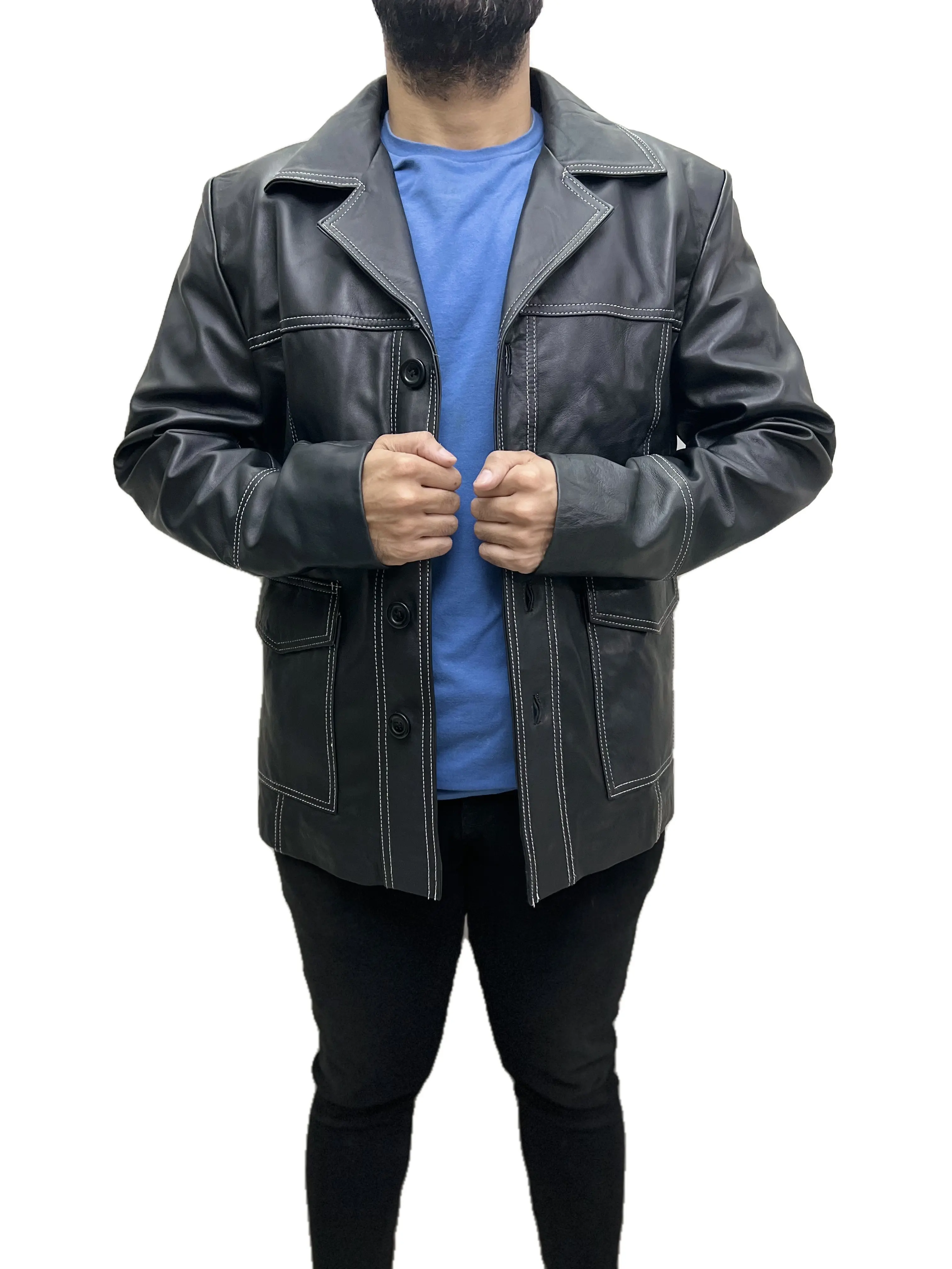 Fight Club Brad Pitt Tyler Durden FC Coat Black Real Leather Jacket