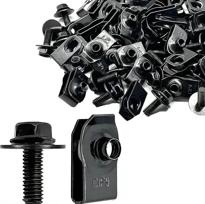 50PCS 1/4 Body Bolts & U-Nut Clips Kit - Automotive Replacement Car Clips Kit, Auto Parts for Fender Bumper, Engine Cover, Splash Shield Fasteners, Universal Black Vehicle Accessories (25 Sets), Screws