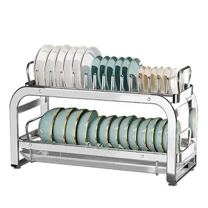 1PC Stainless Steel Pull Out Dish Rack for Kitchen Cabinet, Inner Cabinet Organizer for Bowls and Plates, Multi-Layer Storage Shelf with Slide Out Design, Drainage Function Included, Space-Saving and Stable, Ideal for Neatly Organizing