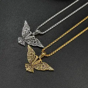[Fashion Items] New Retro Double-Headed Eagle Pendant Necklace Personalized Hip-Hop Stainless Steel Necklace for Men